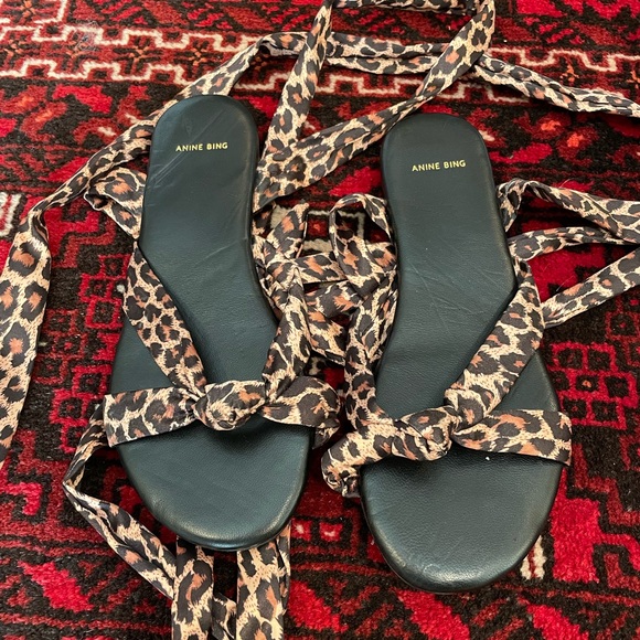 NEW Anine Bing Leopard Tie Up Sandals 37 - Picture 3 of 4